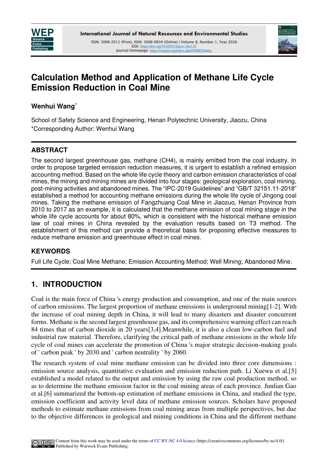 First page of Calculation Method and Application of Methane Life (1)