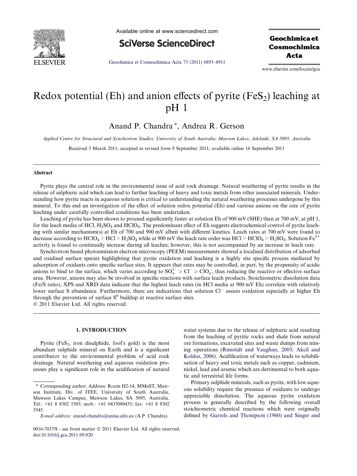 First page of Redox potential Eh and anion effects of