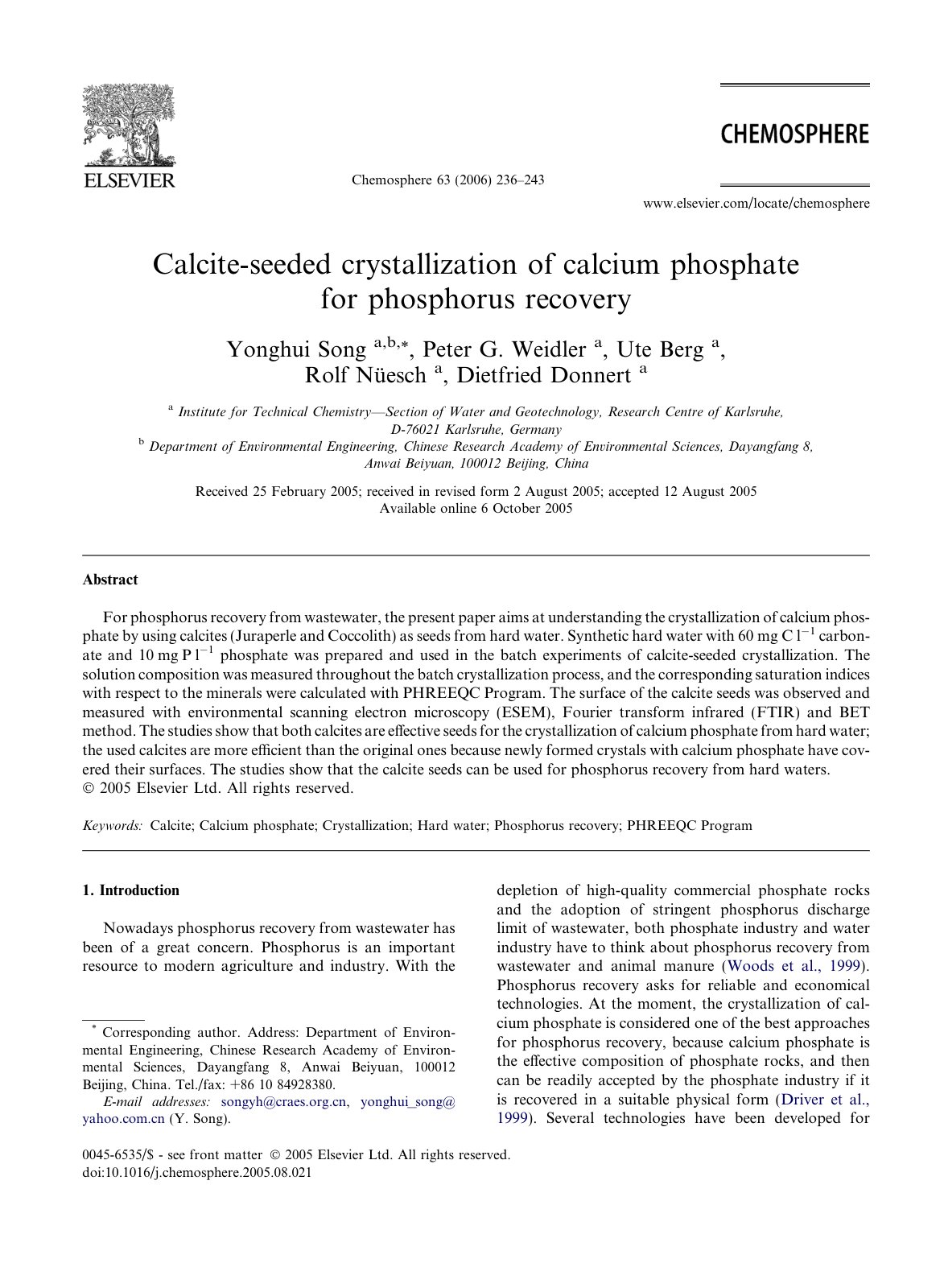 First page of Calcite seeded crystallization of calciu