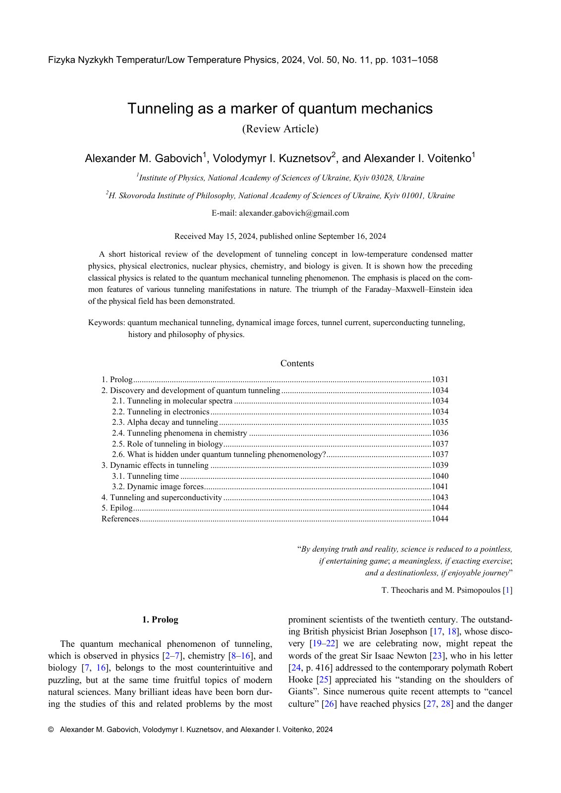 First page of Tunneling as a marker of quantum mechani