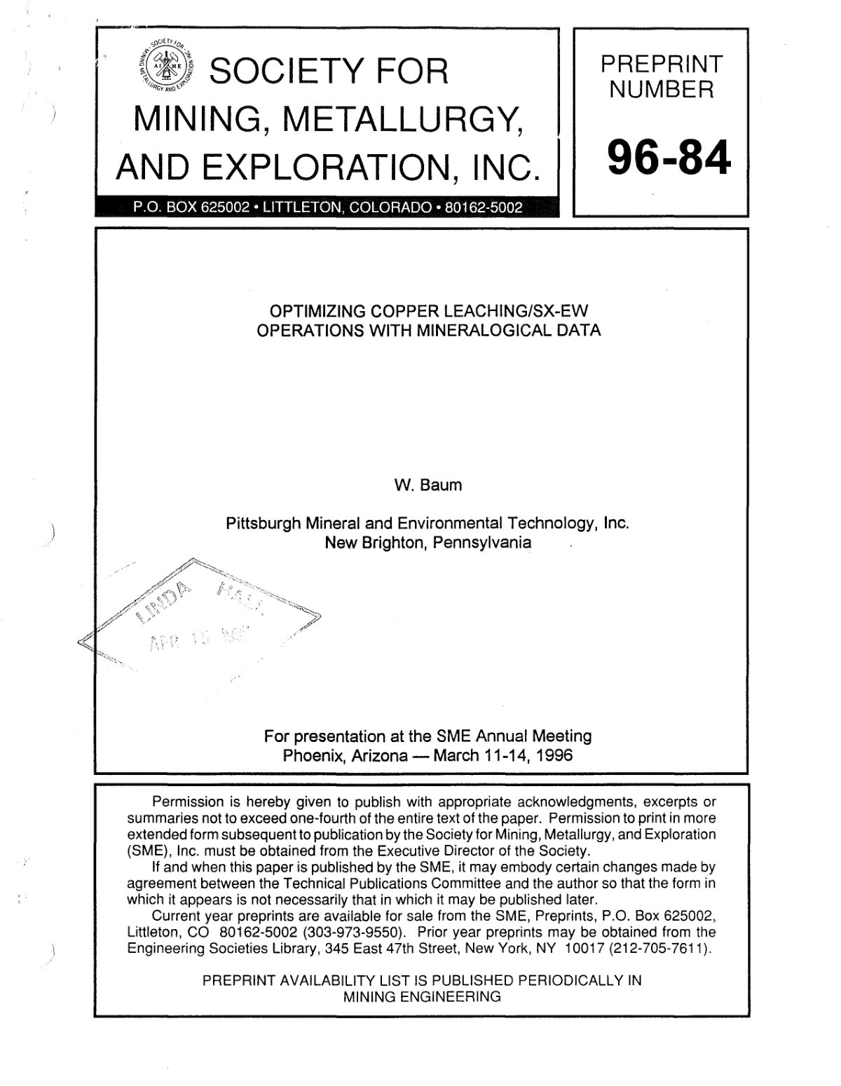 First page of Optimizing Copper LeachingSX EW Operations With Mineralogical Data