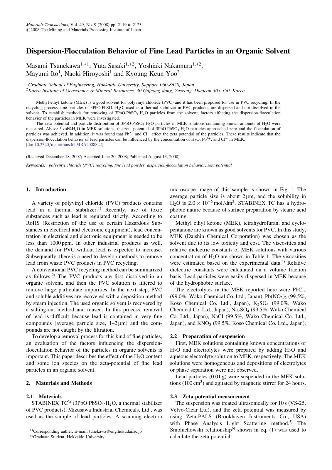First page of Dispersion Flocculation Behavior of Fine