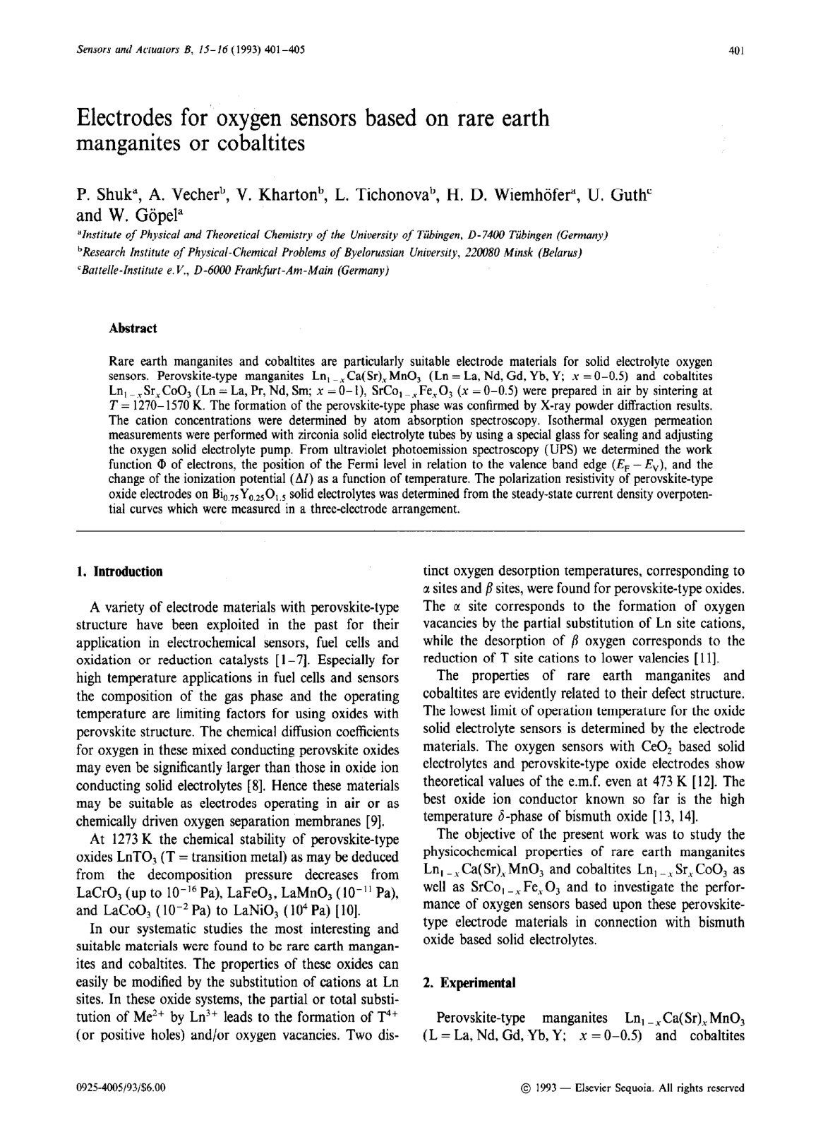 First page of Electrodes for oxygen sensors based on r