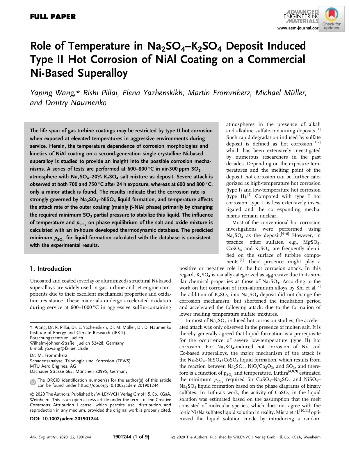 First page of Role of Temperature in Na 2 SO 4 K 2 SO