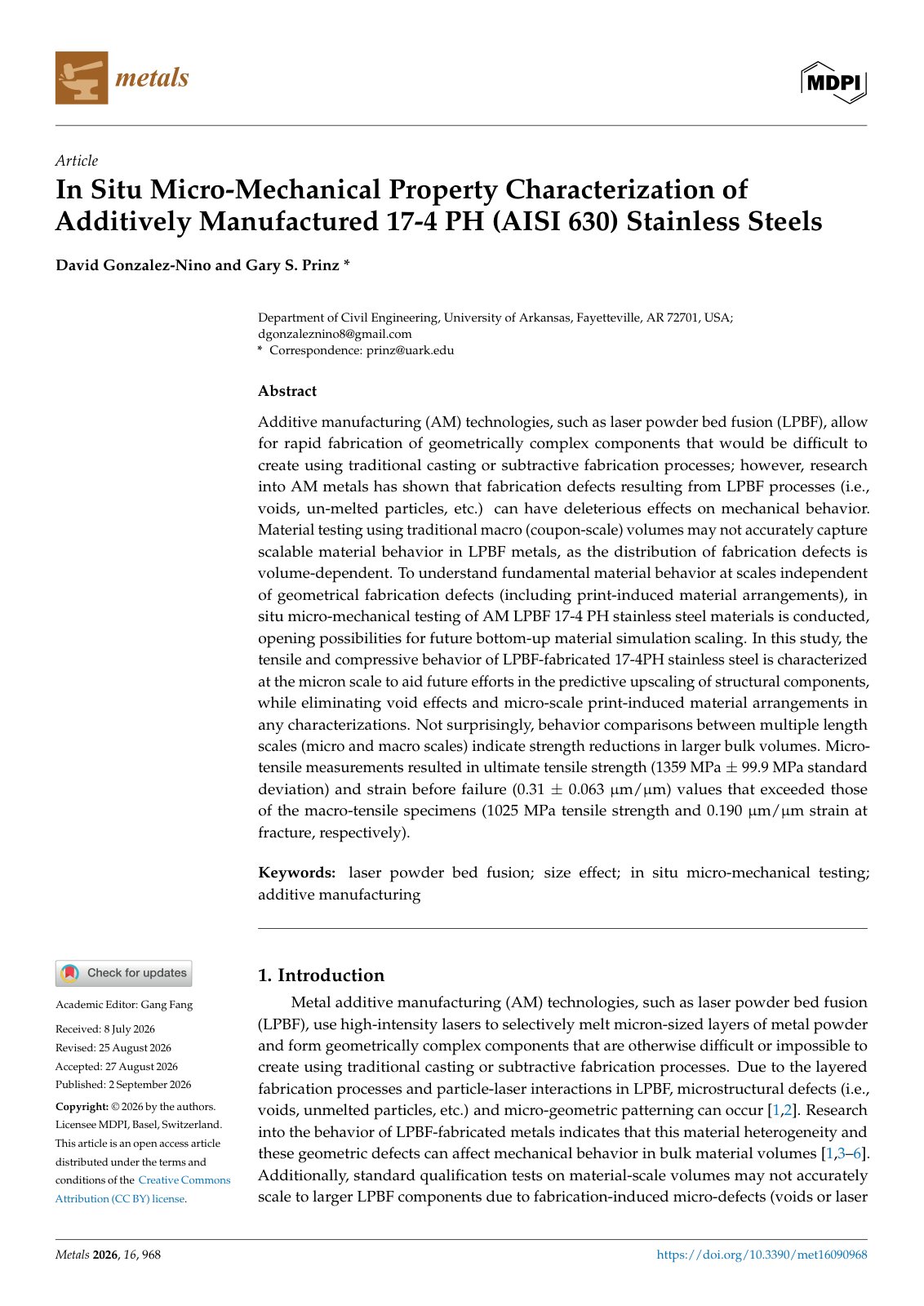 First page of 2026 GonzalezNino 17 4PH Micromechanical Characterization