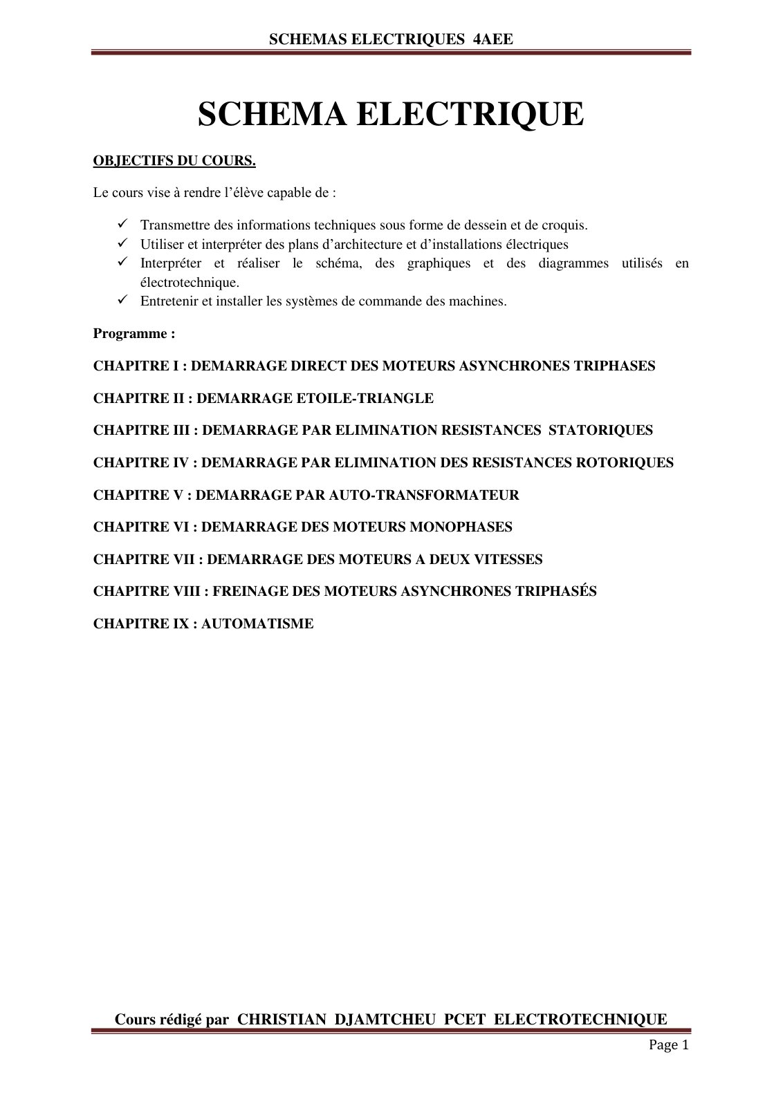 First page of SCHEMA ELECTRIQUE 4eme A