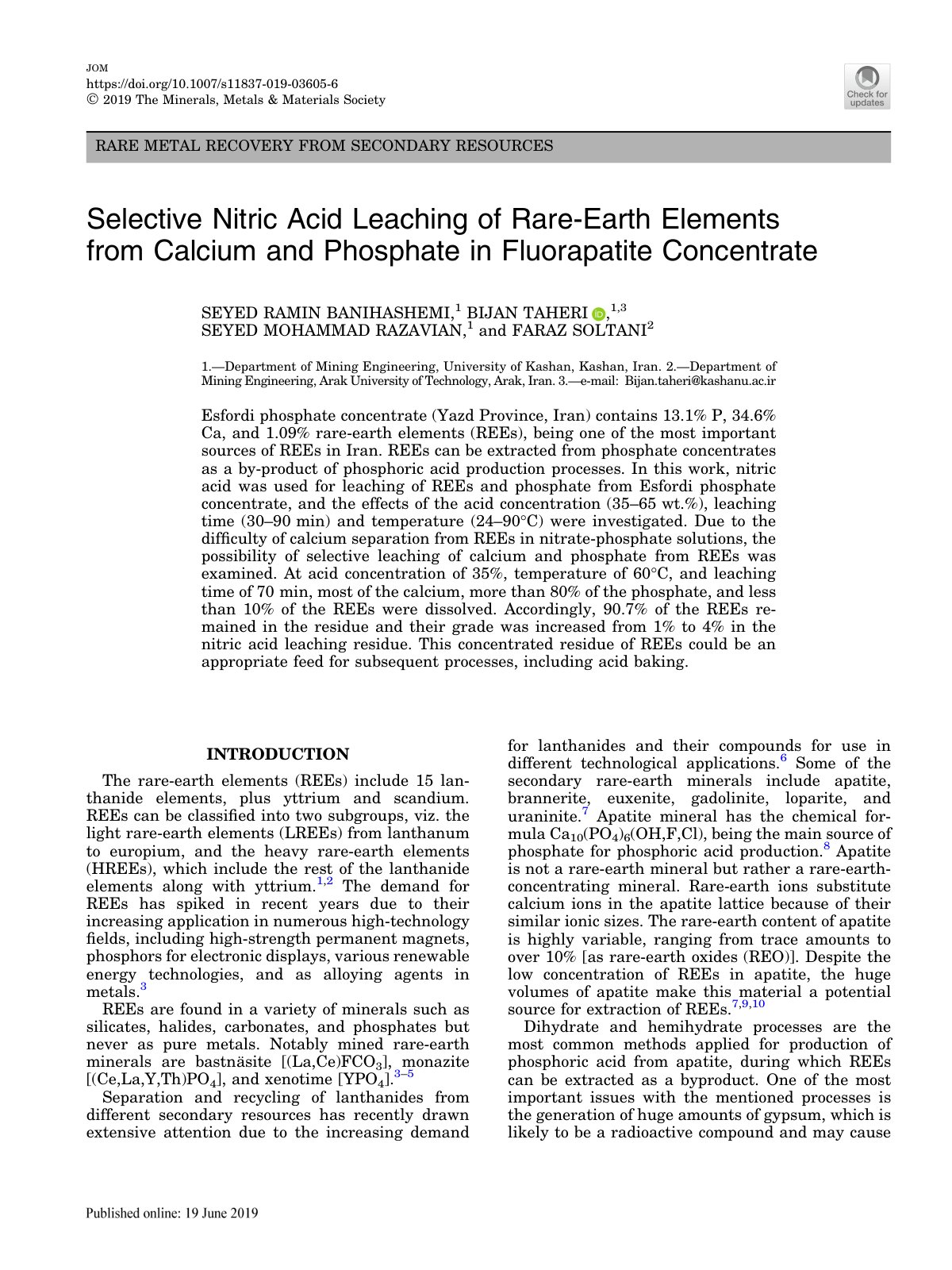 First page of Selective Nitric Acid Leaching of Rare E