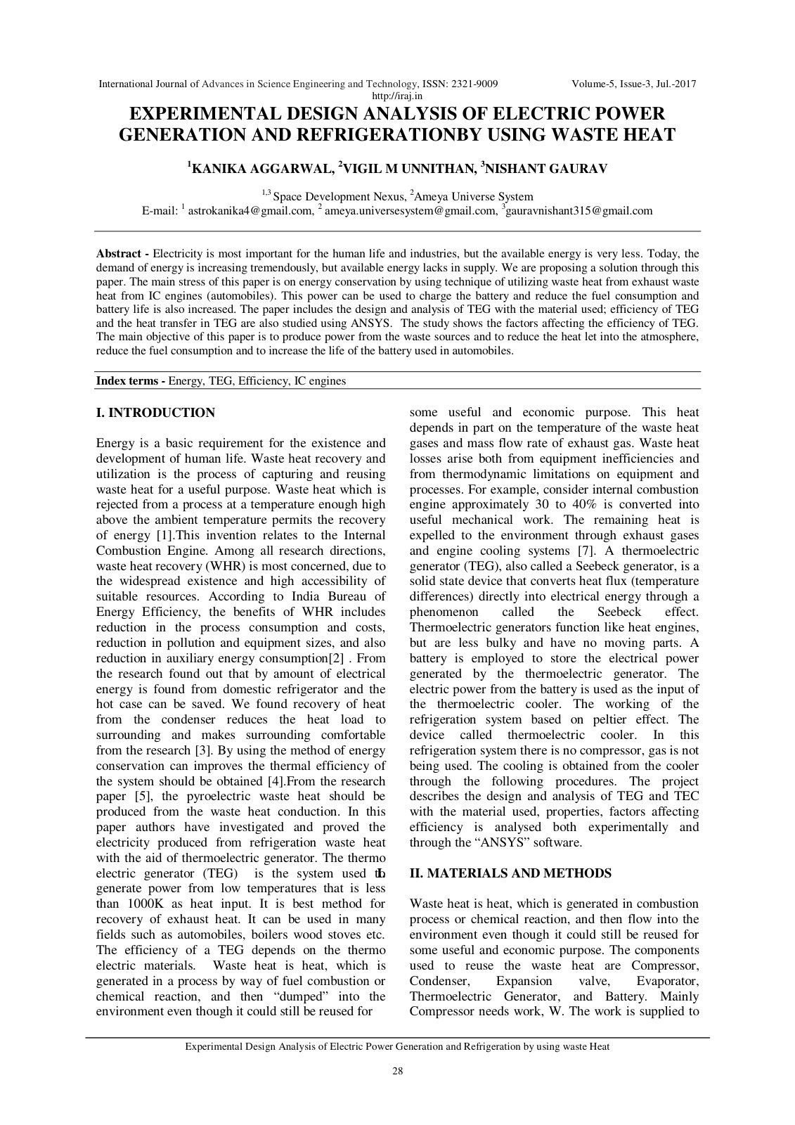 First page of EXPERIMENTAL DESIGN ANALYSIS OF ELECTRIC