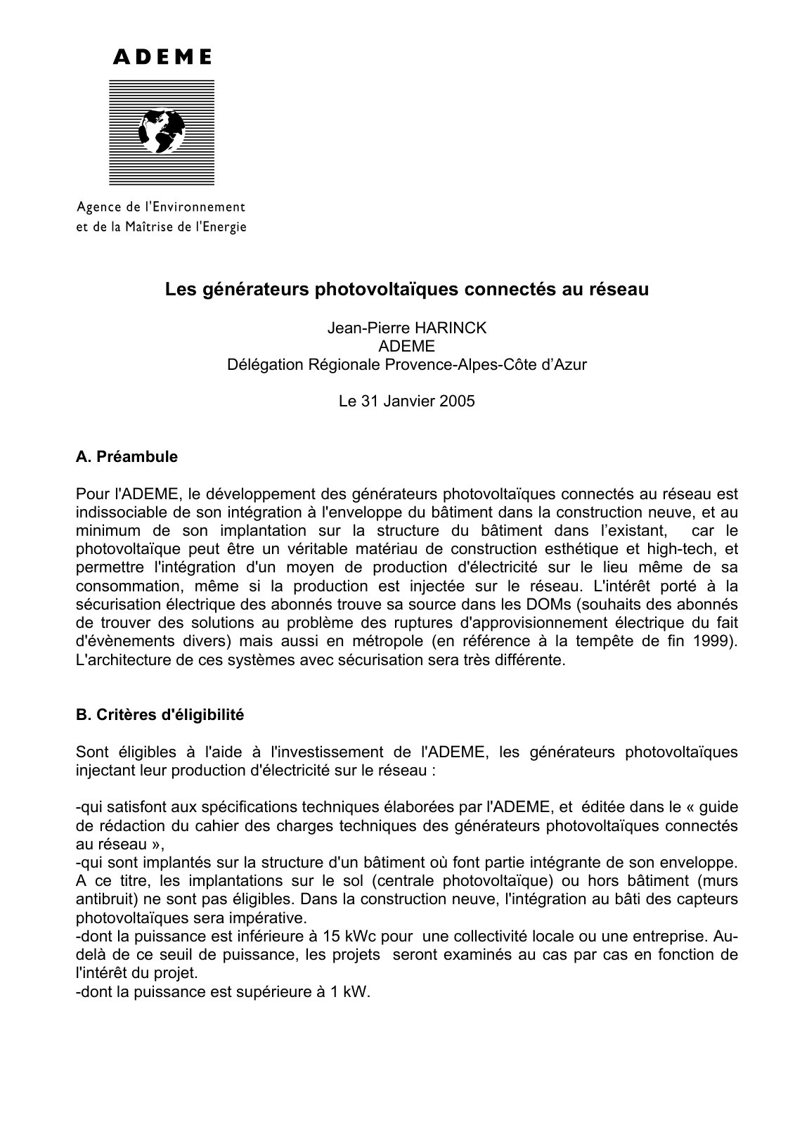First page of Les générateurs photovoltaïques connectés au réseau
