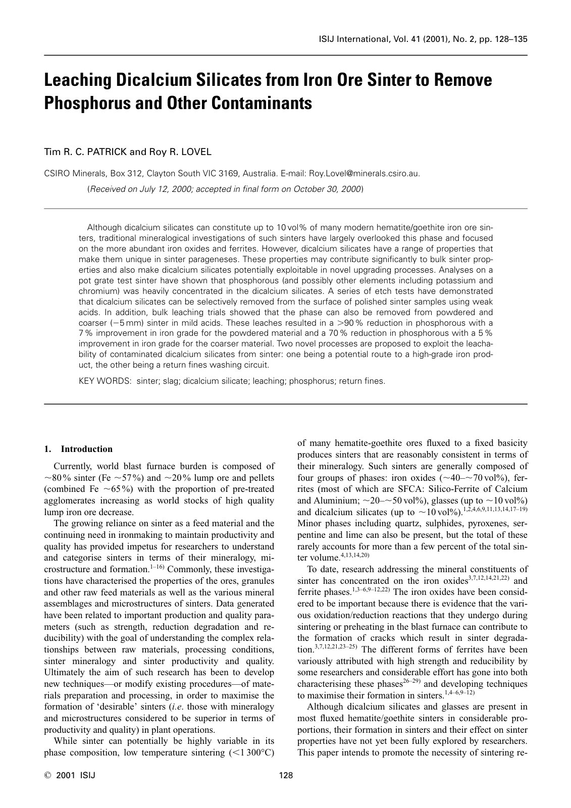 First page of Leaching Dicalcium Silicates from Iron O