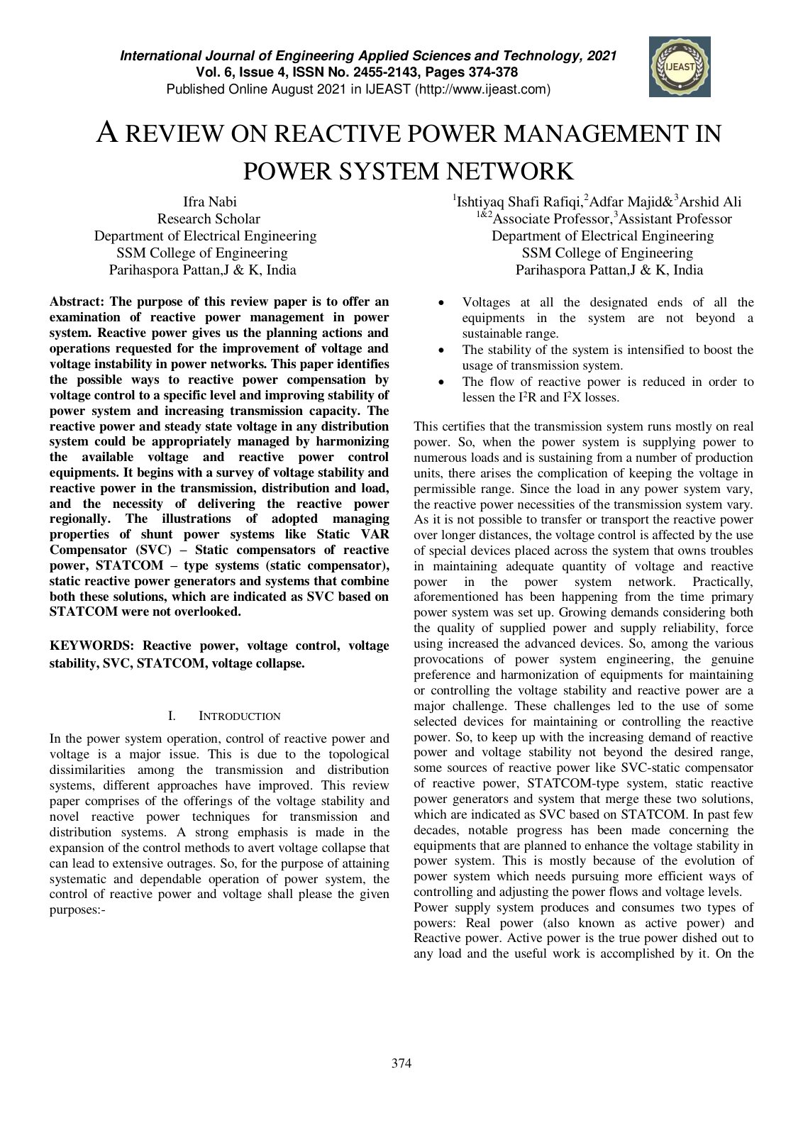 First page of A Review on Reactive Power Management in