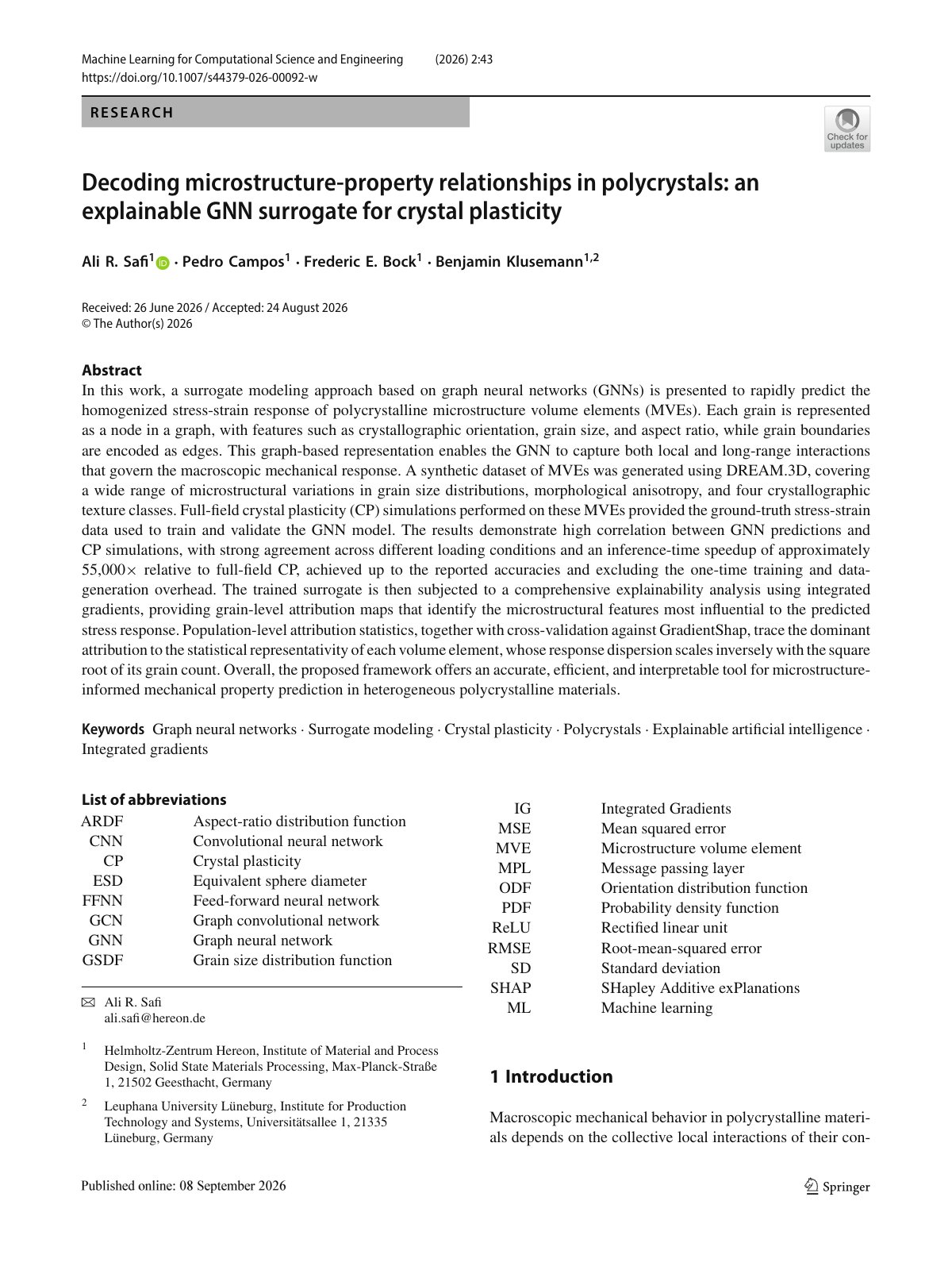First page of Decoding microstructure-property relationships in polycrystals: an explainable GNN surrogate for crystal plasticity