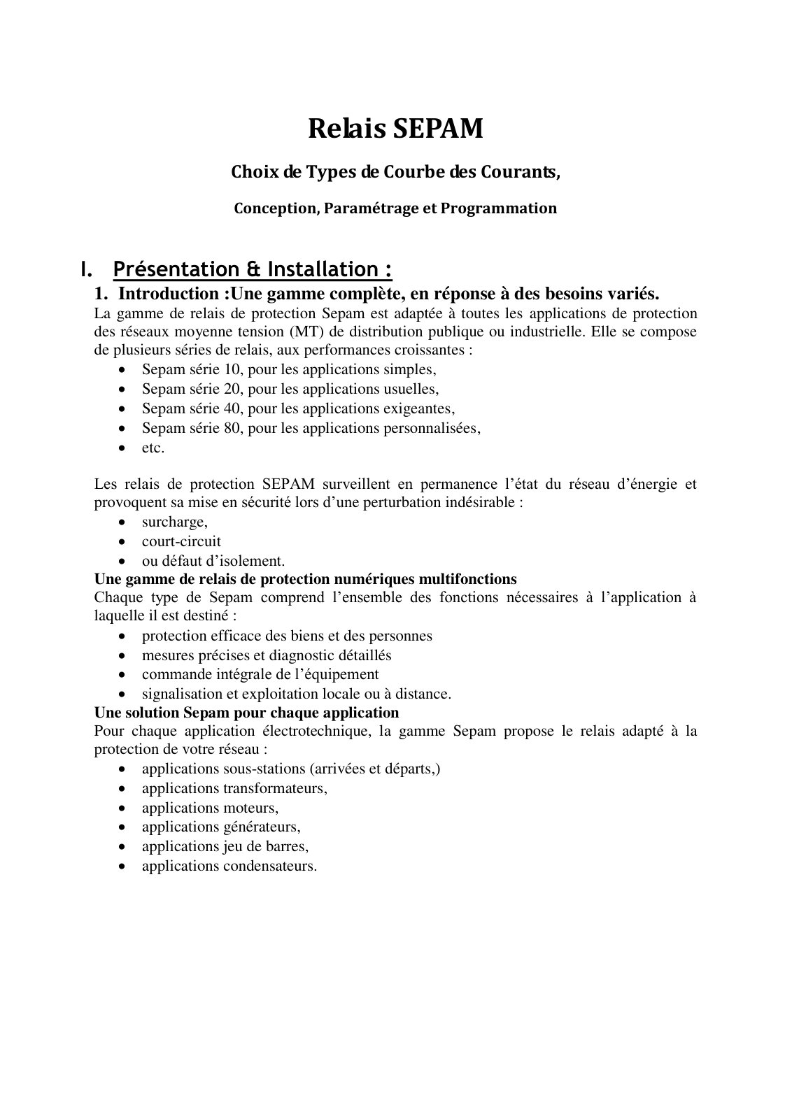 First page of relais sepam