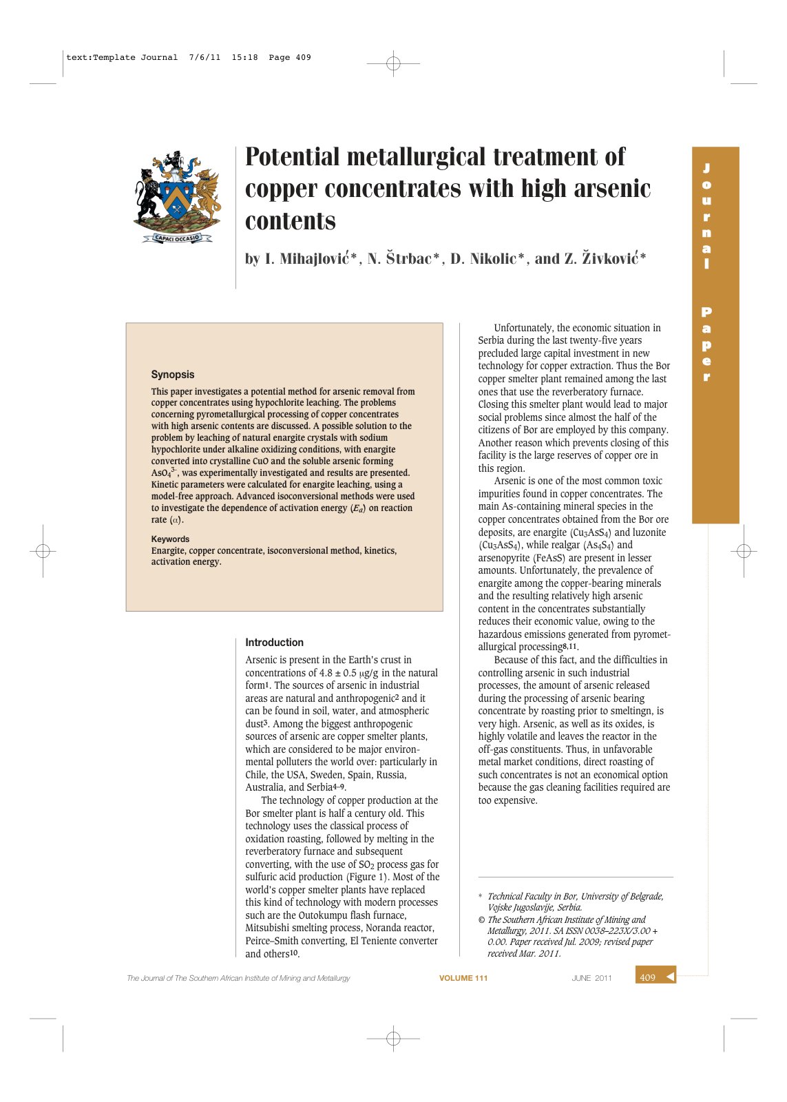 First page of A potential method for arsenic removal f