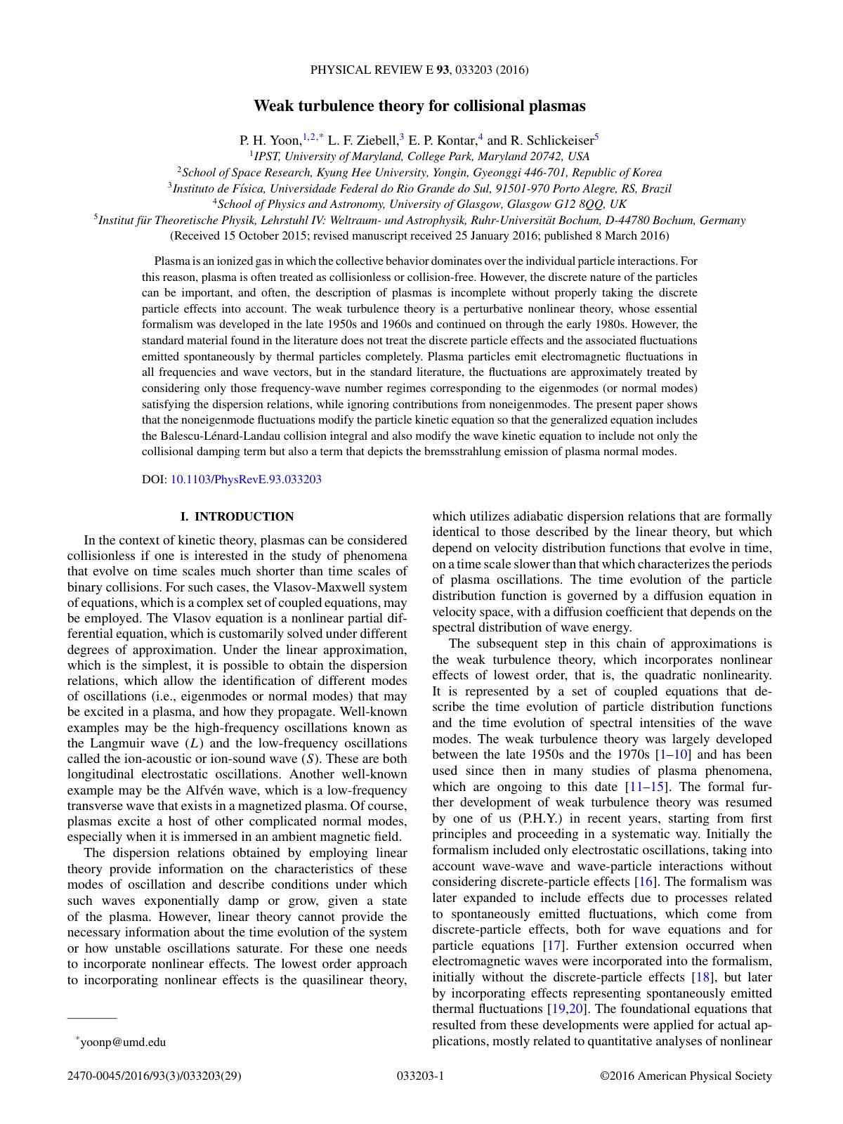 First page of Weak turbulence theory for collisional p