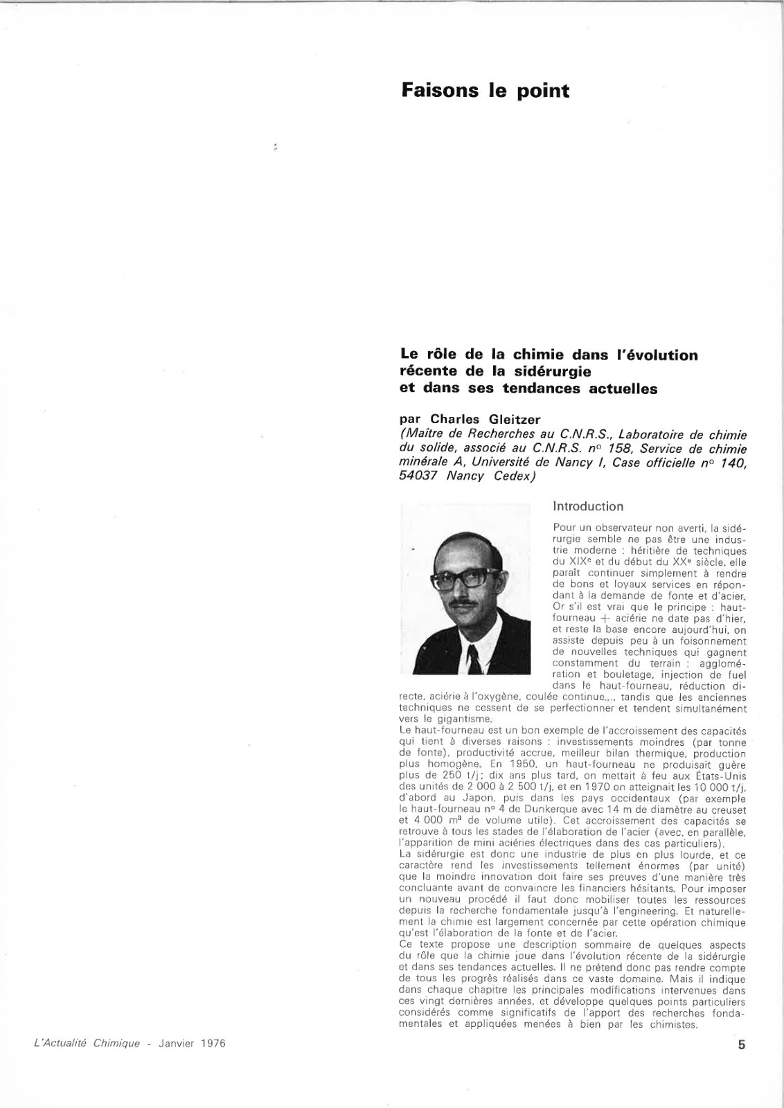 First page of 1976 28 janvier p5 Gleitzer