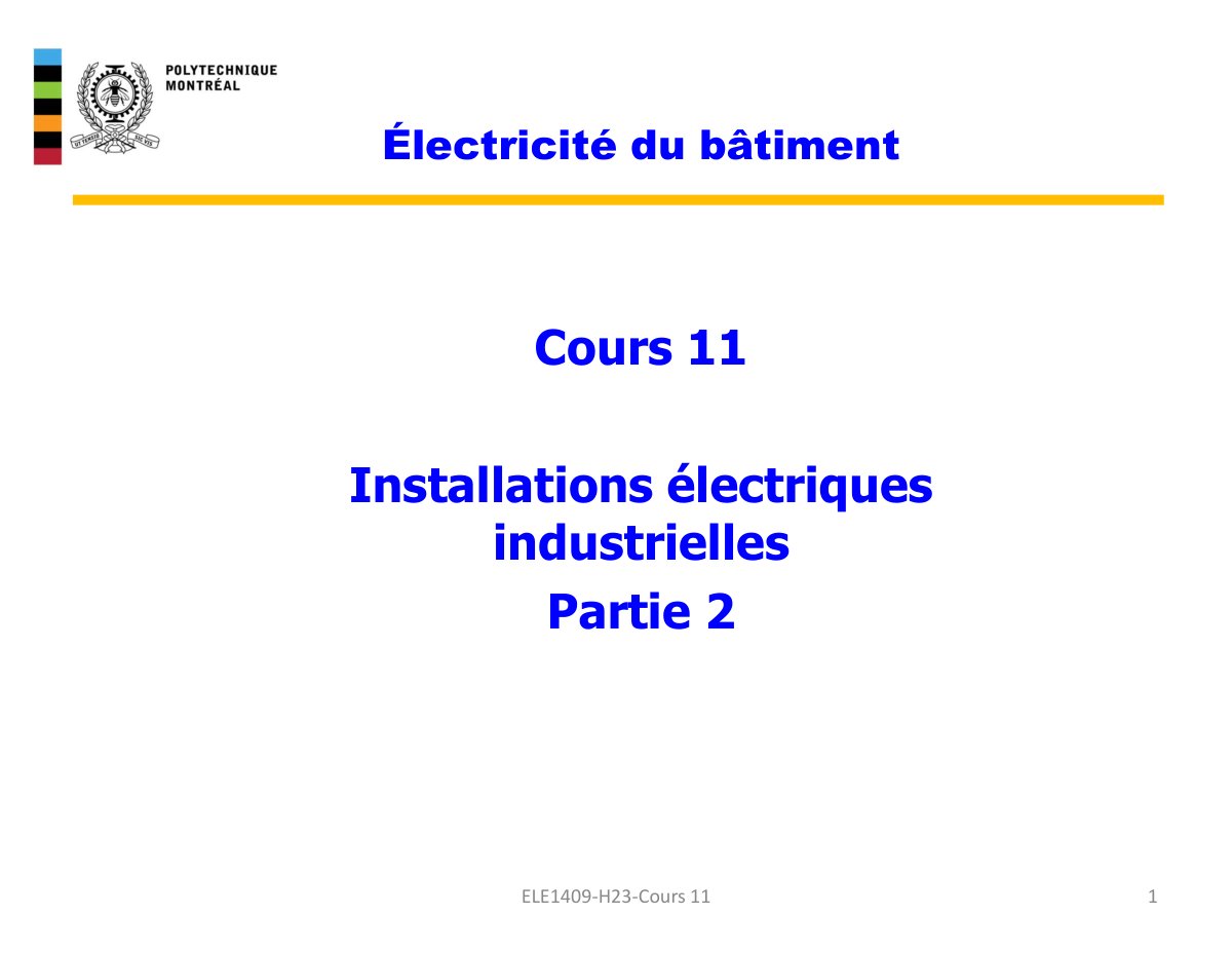 First page of ELE1409 H23 Cours 11 1