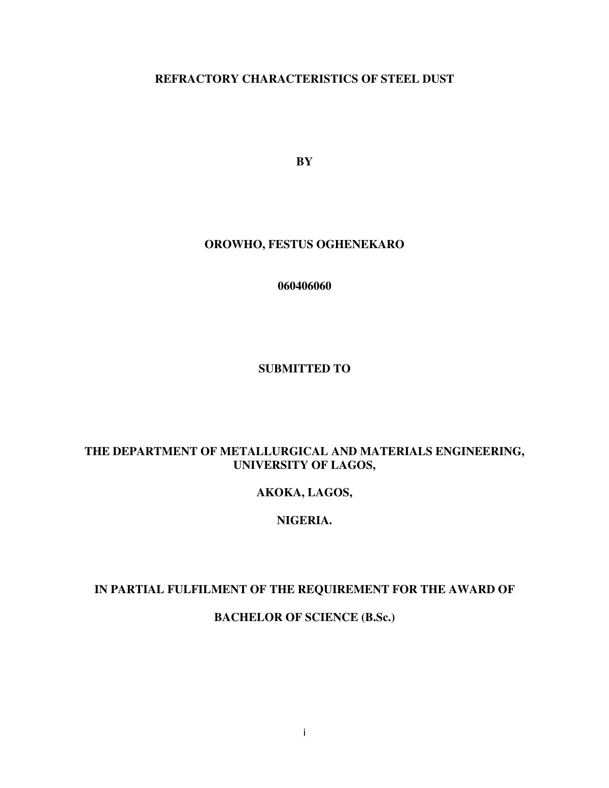First page of Refractory Characteristics of steel dust