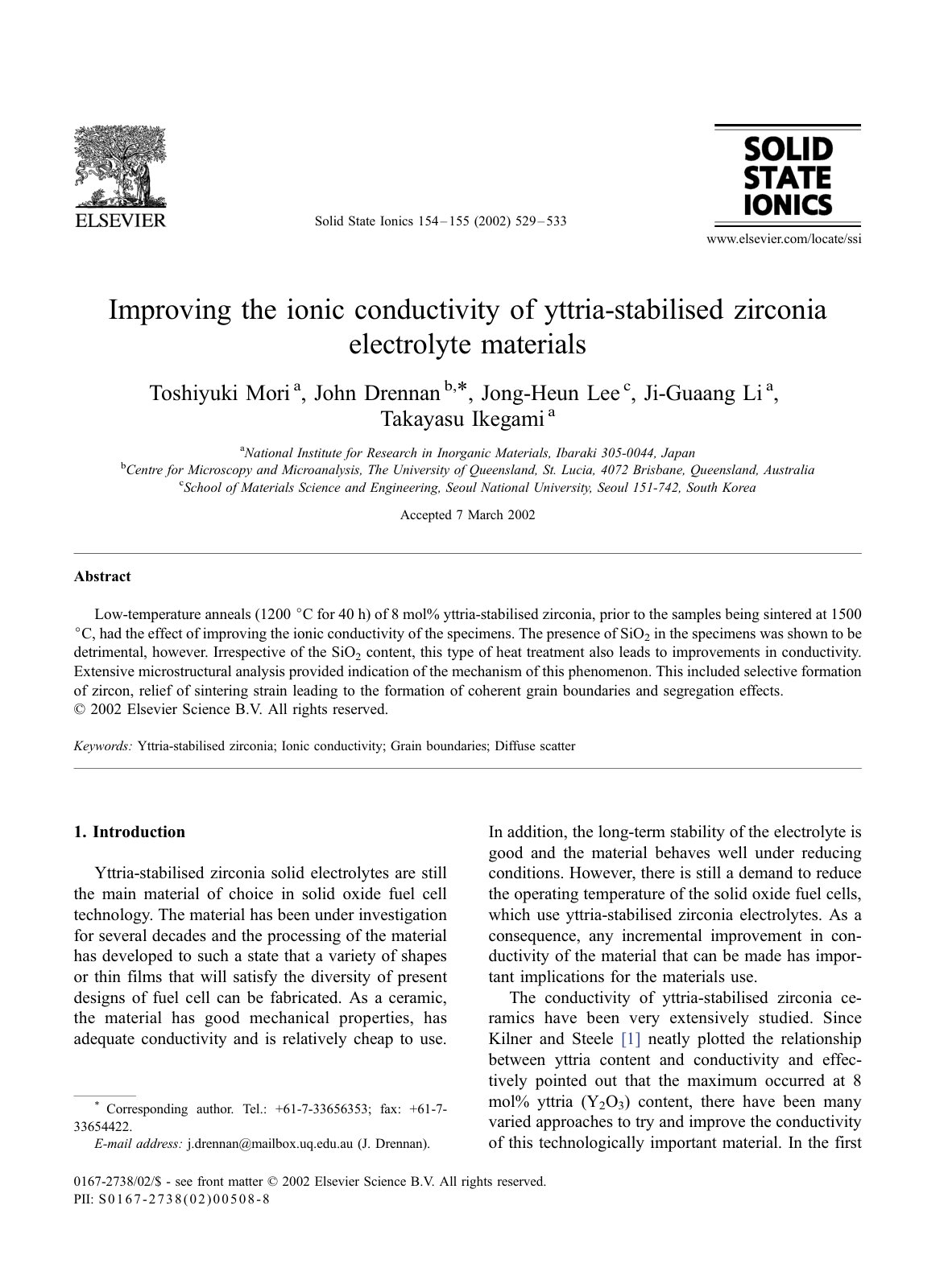 First page of Improving the ionic conductivity of yttr