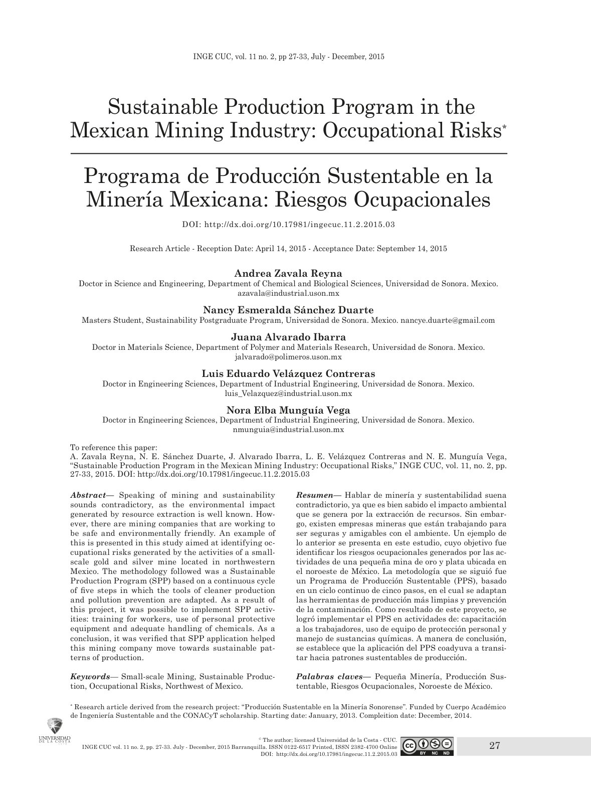 First page of Programa de Produccion Sustentable en la