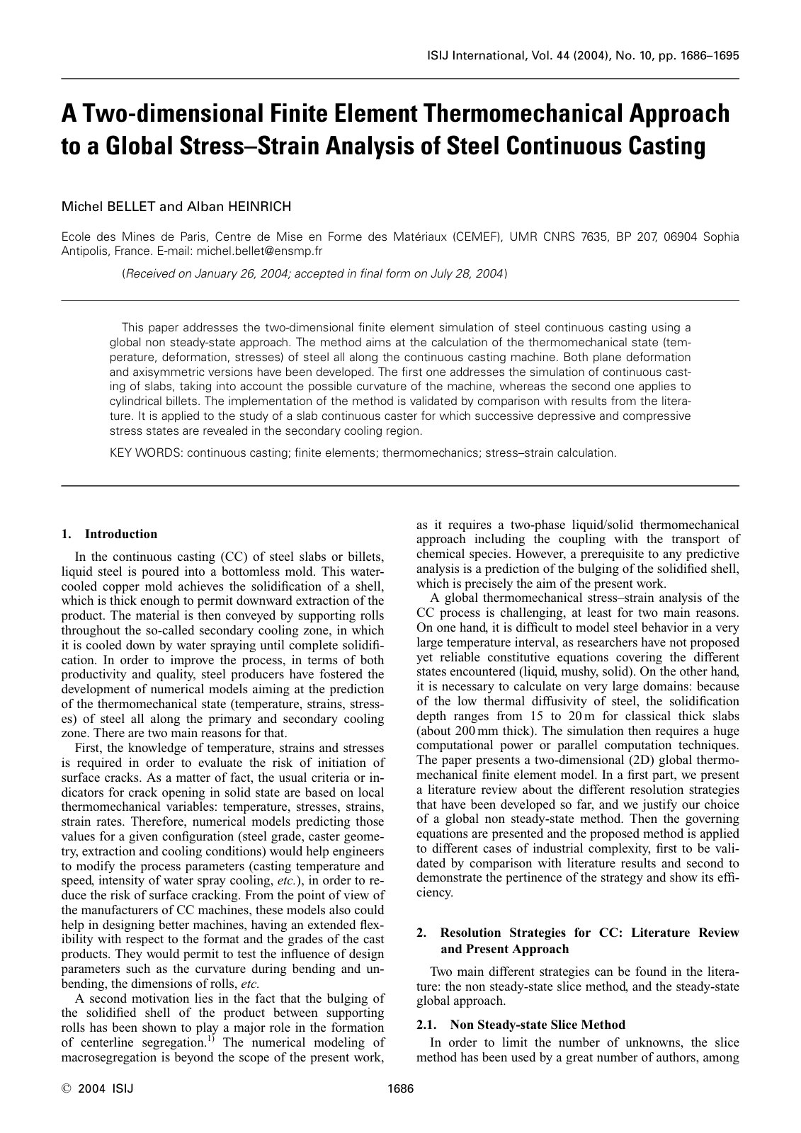 First page of A two dimensional finite element thermom
