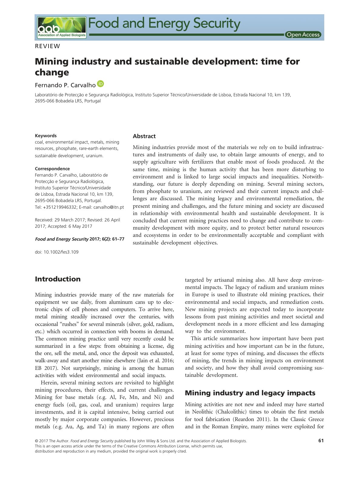 First page of Mining industry and sustainable developm