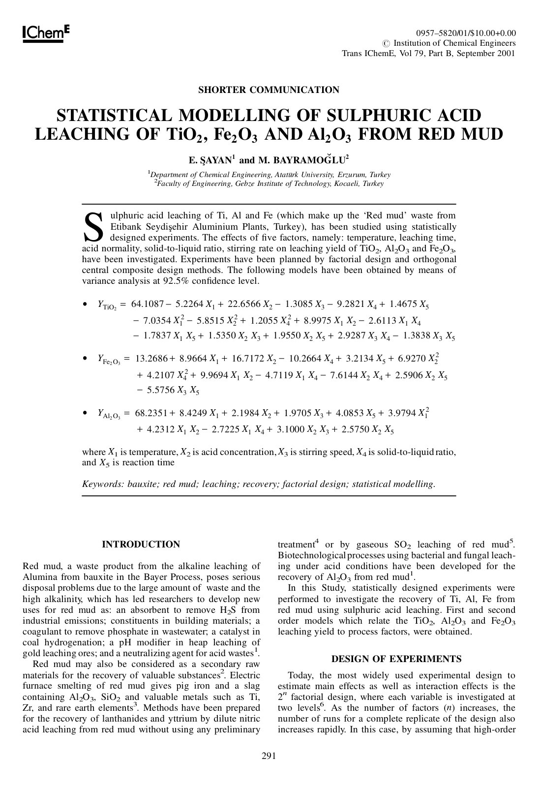 First page of Statistical modelling of sulphuric acid