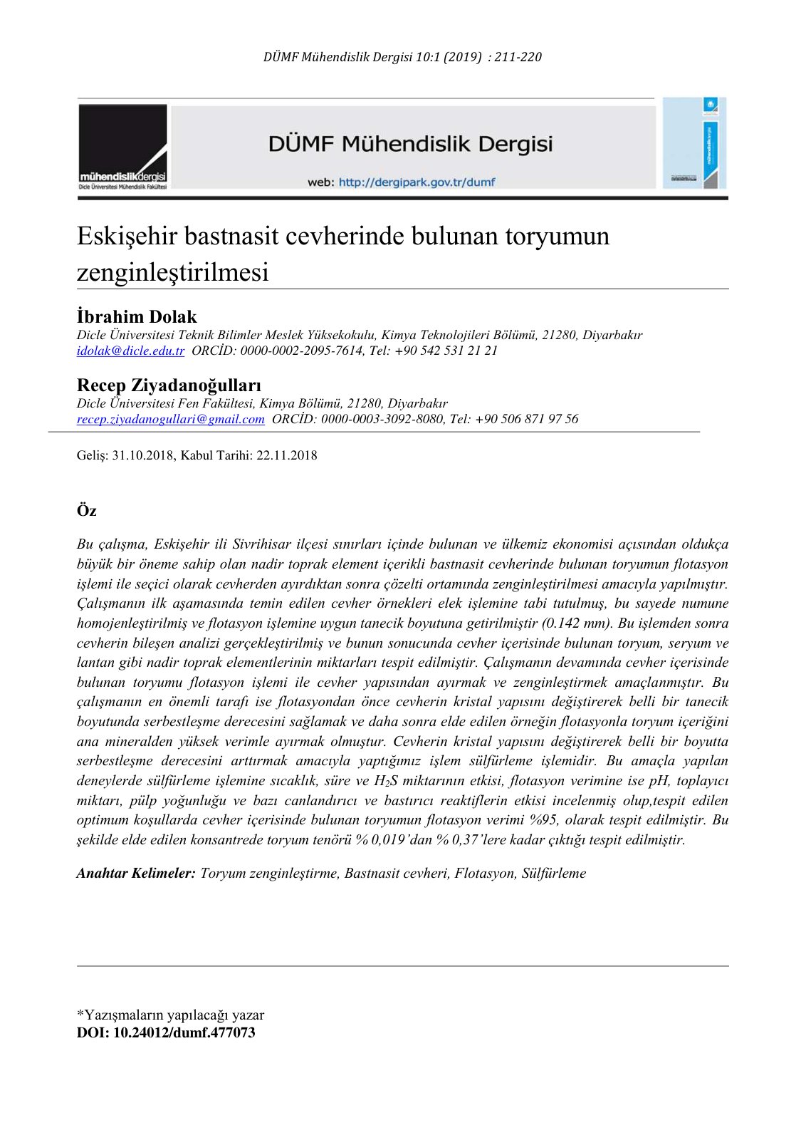 First page of Eskisehir bastnasit cevherinde bulunan t