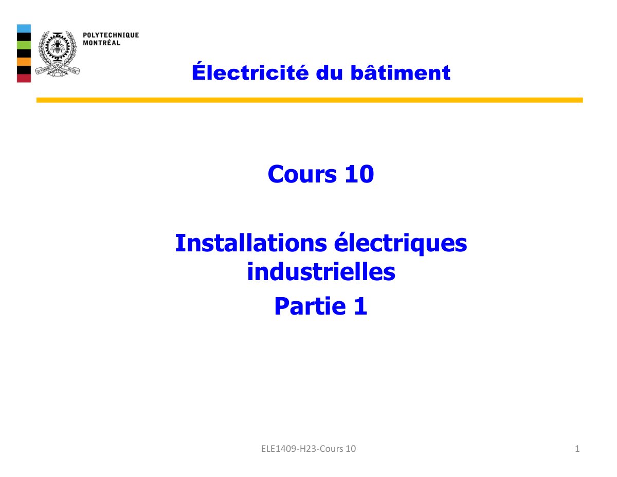 First page of ELE1409 H23 Cours 10 1