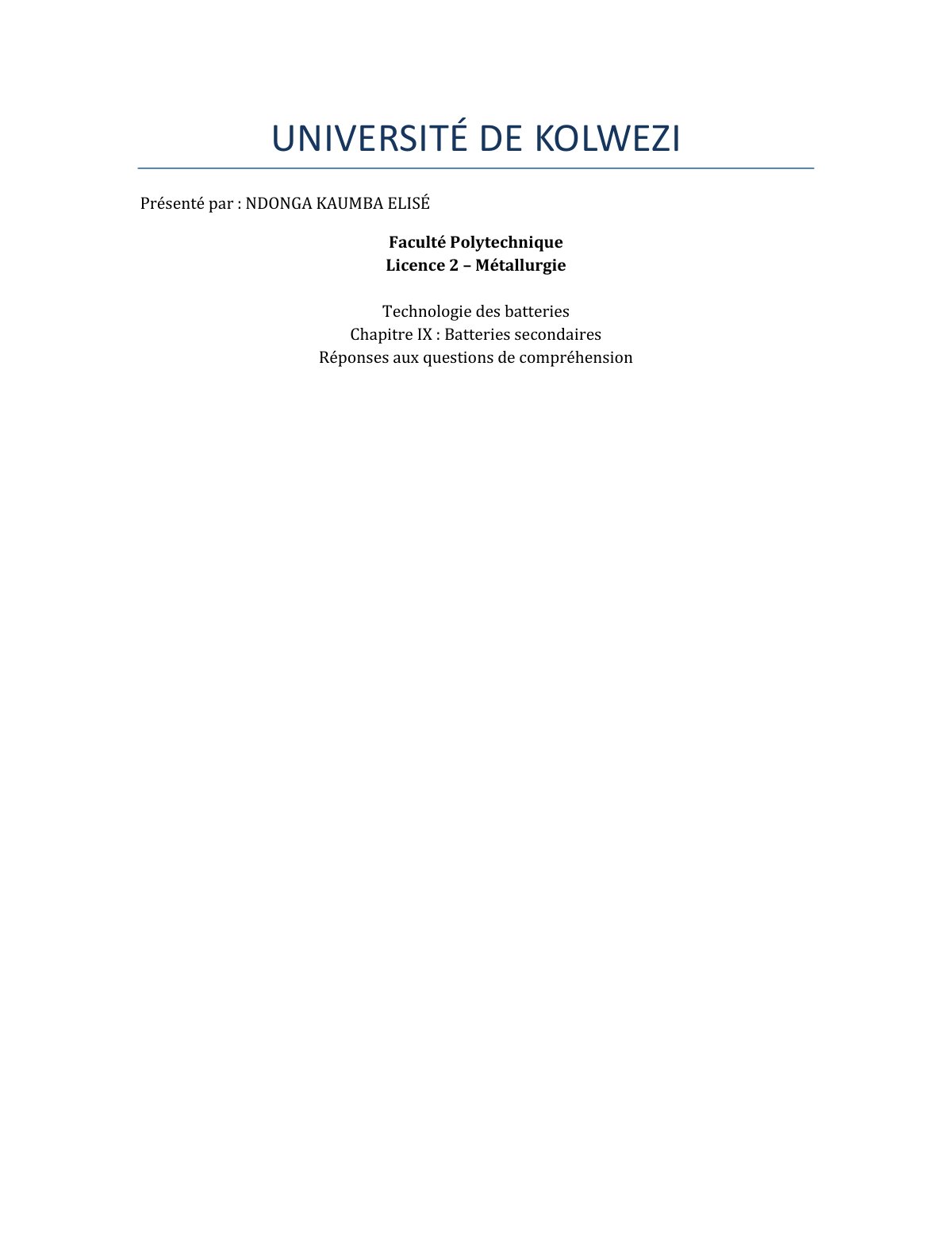 First page of Technologie des batteries