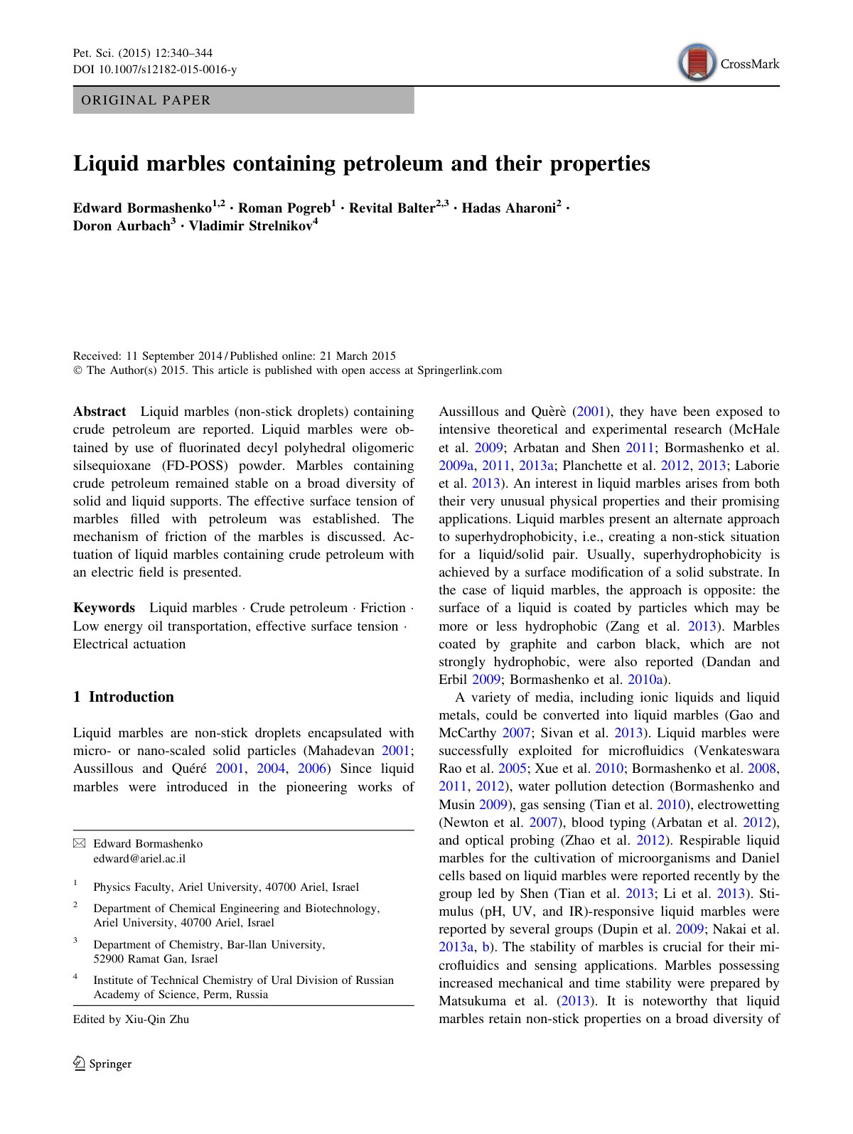 First page of Liquid marbles containing petroleum and
