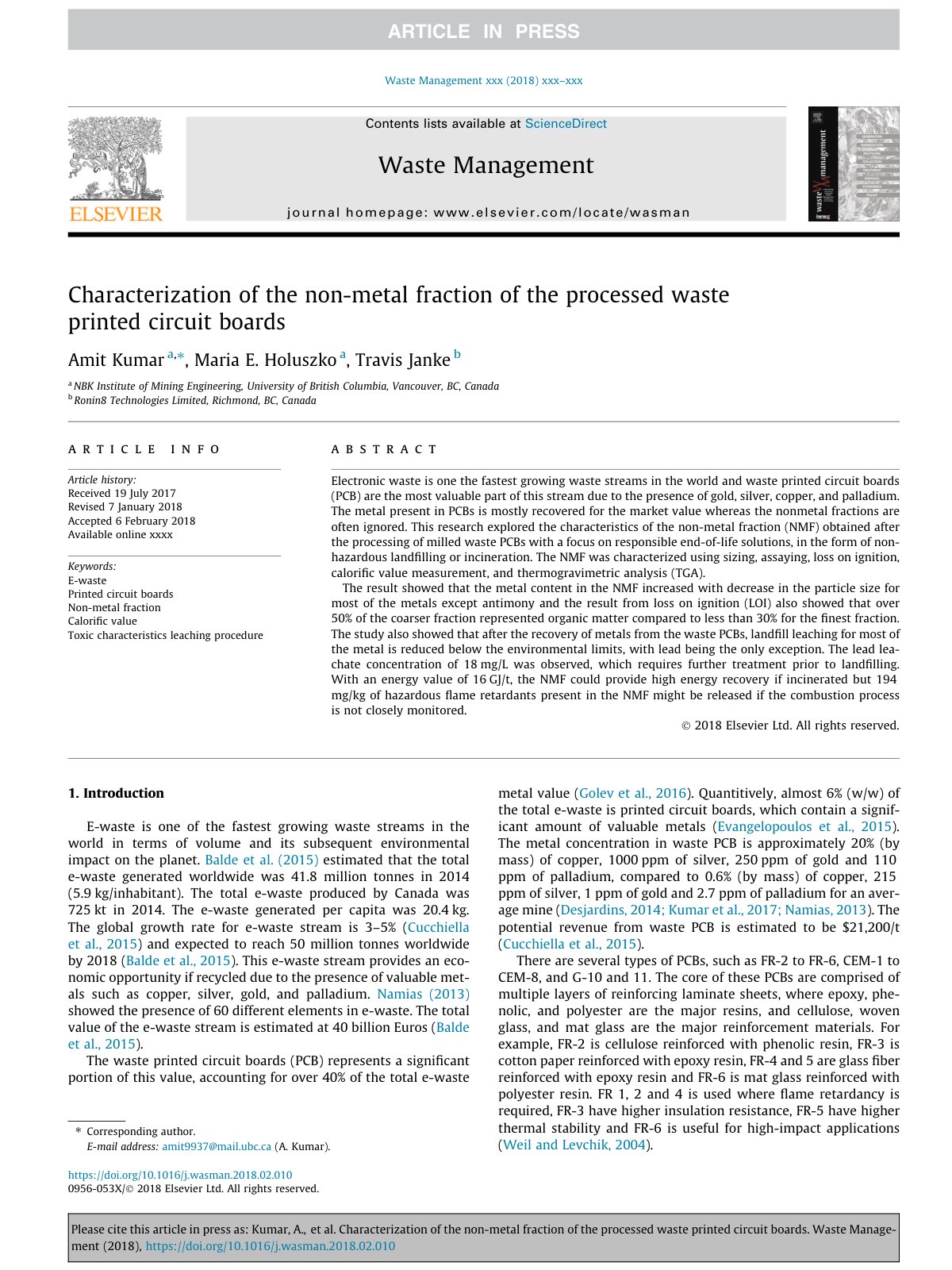 First page of Characterization of the non metal fracti