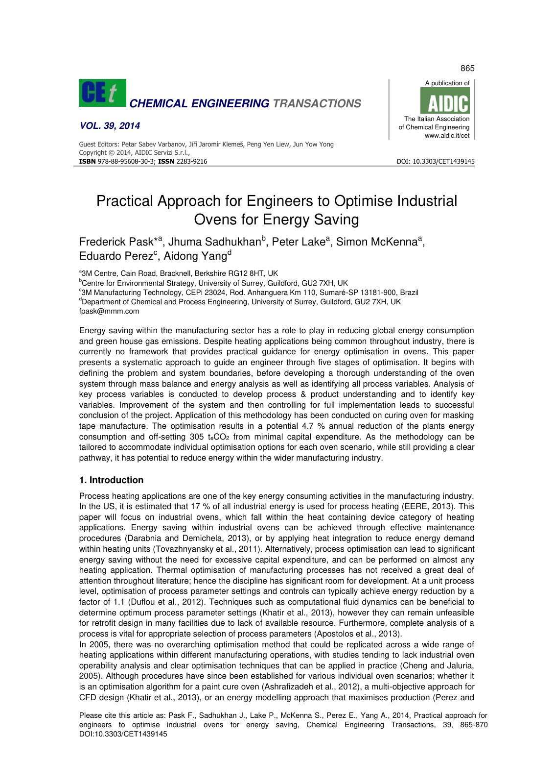 First page of Practical Approach for Engineers to Opti