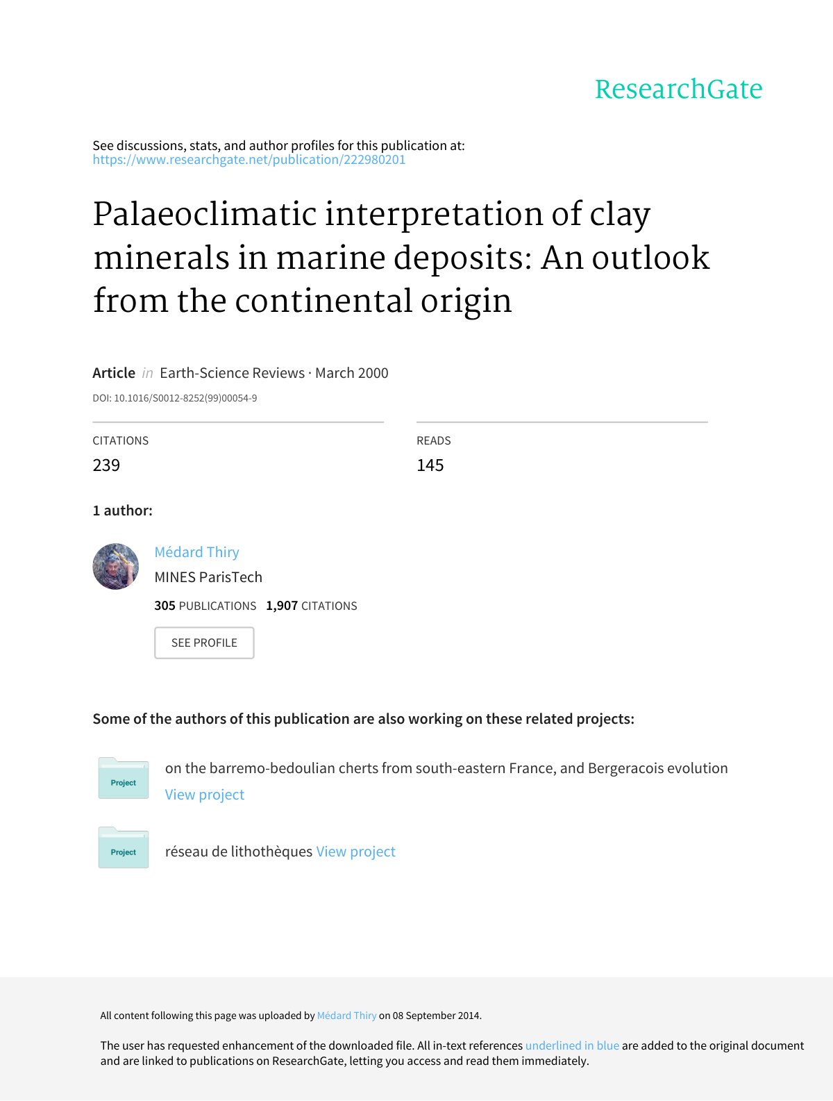 First page of Palaeoclimatic interpretation of clay minerals in marine deposits: an outlook from the continental origin