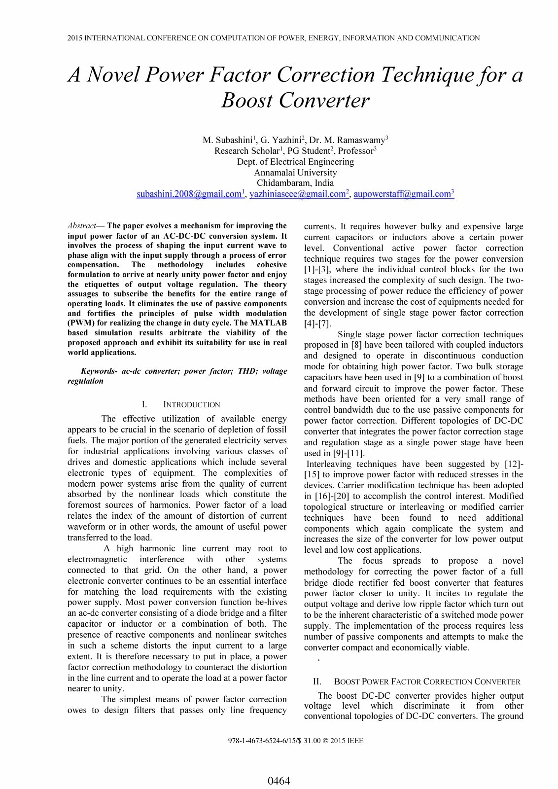 First page of A Novel Power Factor Correction Technique/or a Boost Converter
