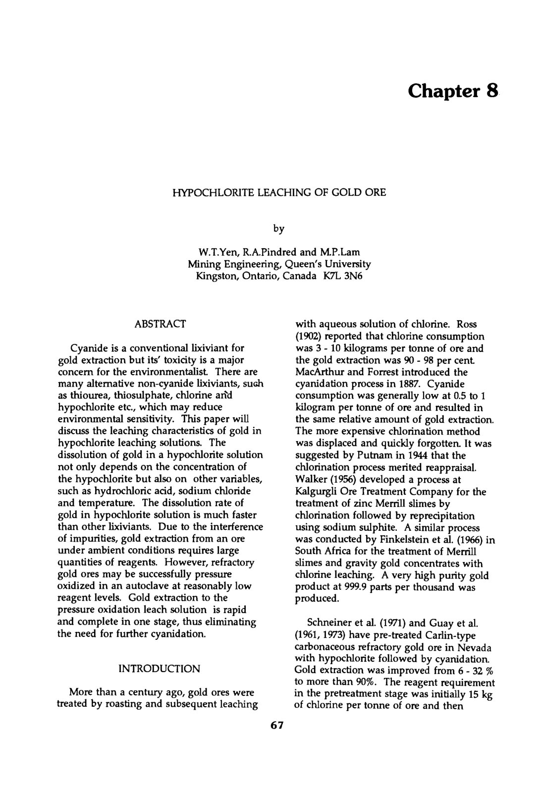 First page of HYPOCHLORITE LEACHING OF GOLD ORE