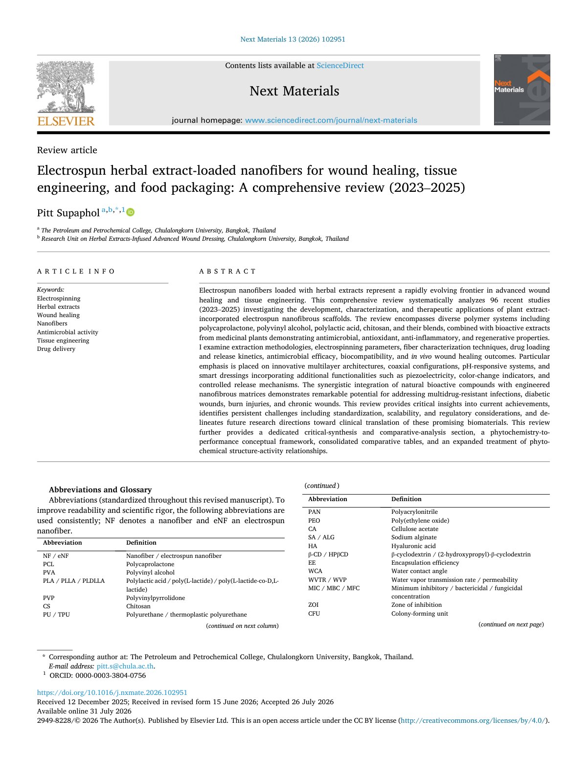 First page of Electrospun herbal extract loaded nanofibers for wound healing   2026 Next M
