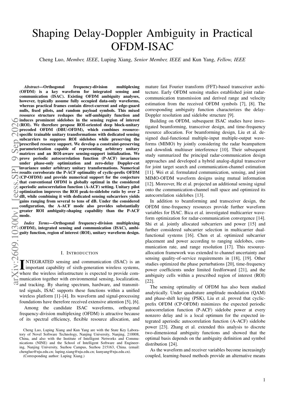 First page of Shaping Delay-Doppler Ambiguity in Practical OFDM-ISAC