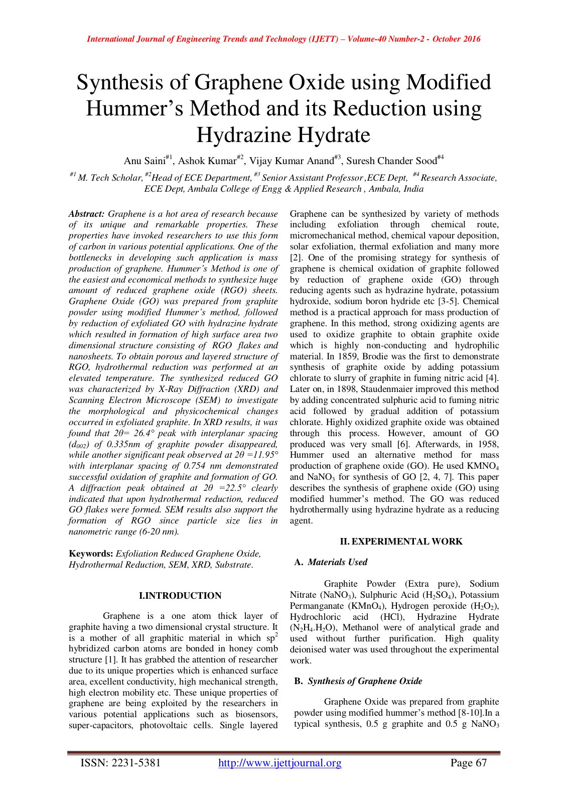 First page of Synthesis of Graphene Oxide using Modifi