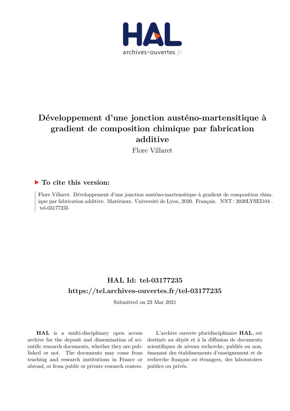 First page of Developpement dune jonction austeno martensitique