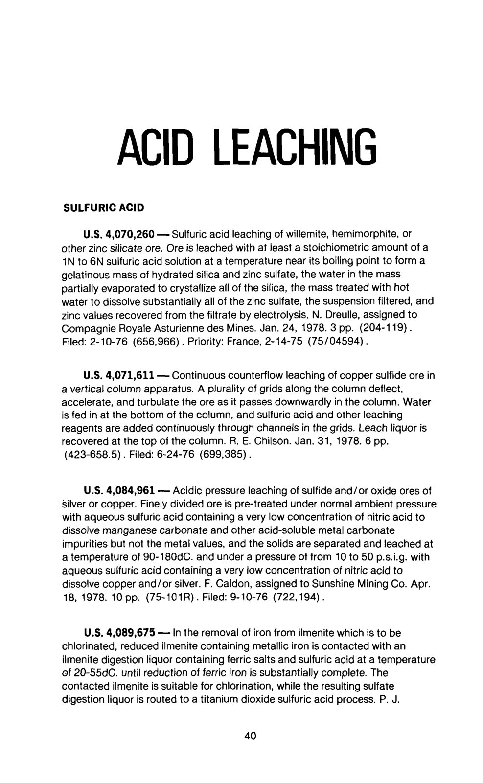 First page of Sulfuric acid leaching of willemite, hemimorphite, or other zinc silicate ore