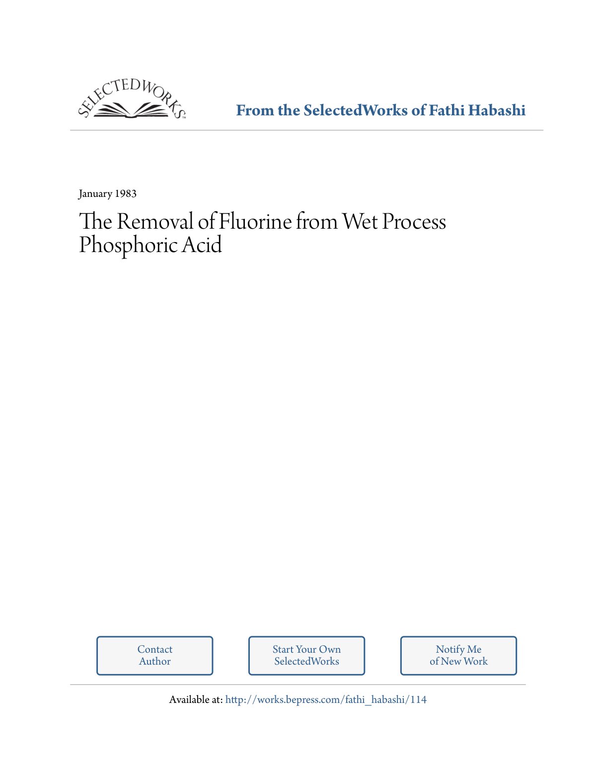 First page of The Removal of Fluorine From Wet Process