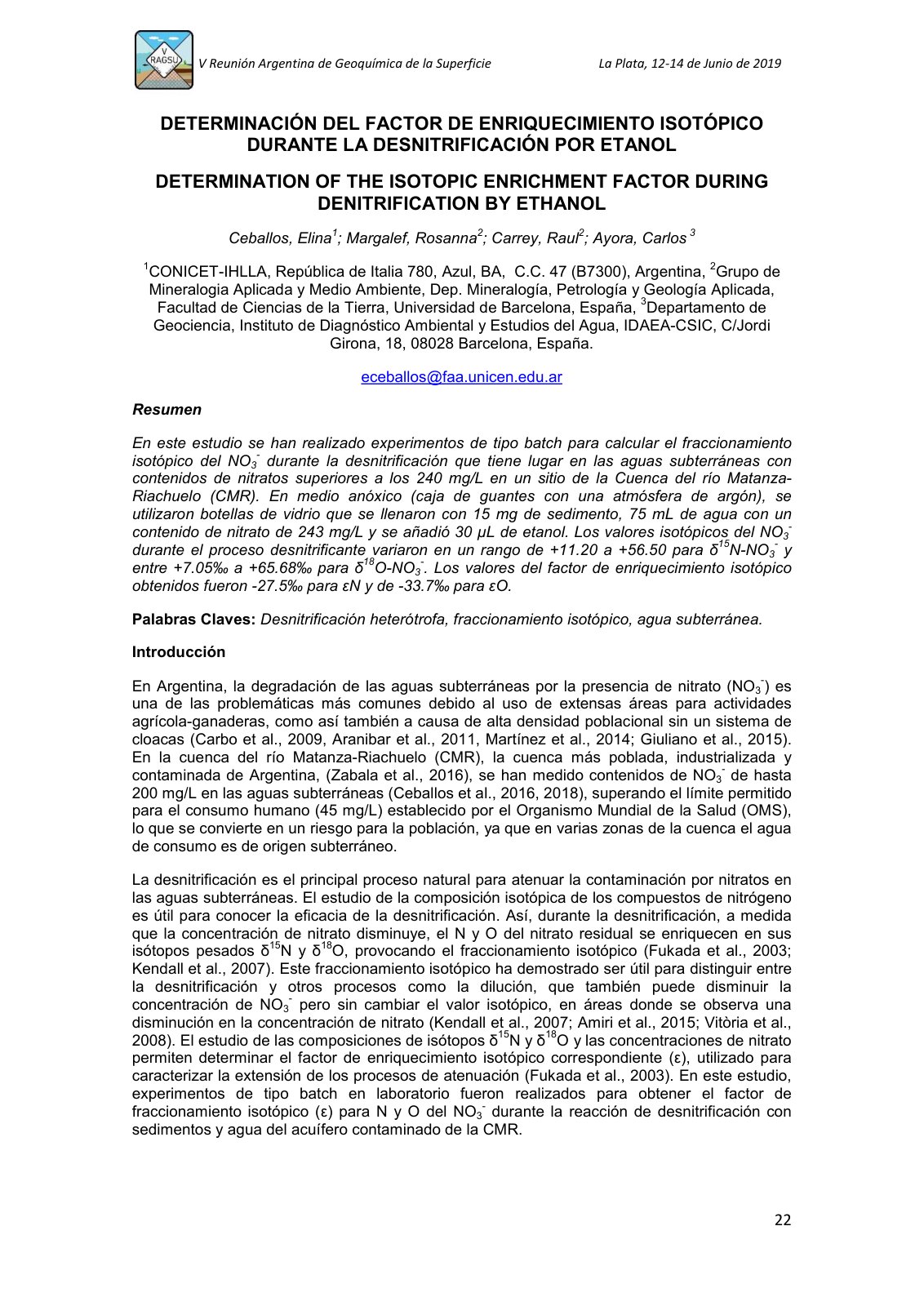 First page of Determinación del factor de enriquecimiento isotópico durante la desnitrificación por etanol