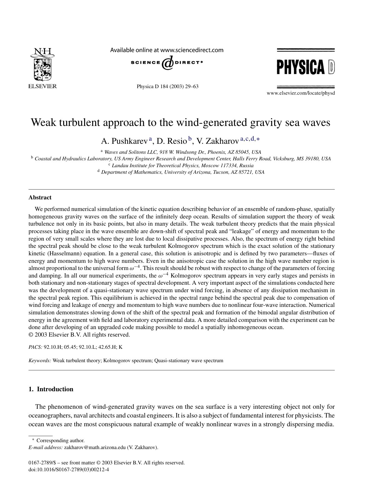 First page of Weak turbulent approach to the wind-generated gravity sea waves