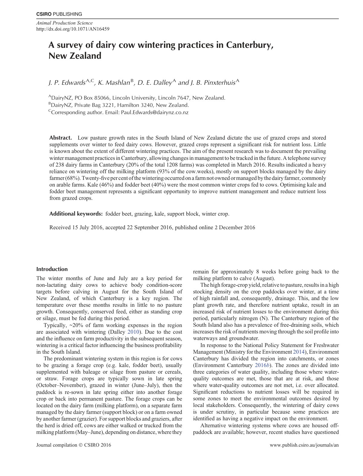 First page of A survey of dairy cow wintering practice