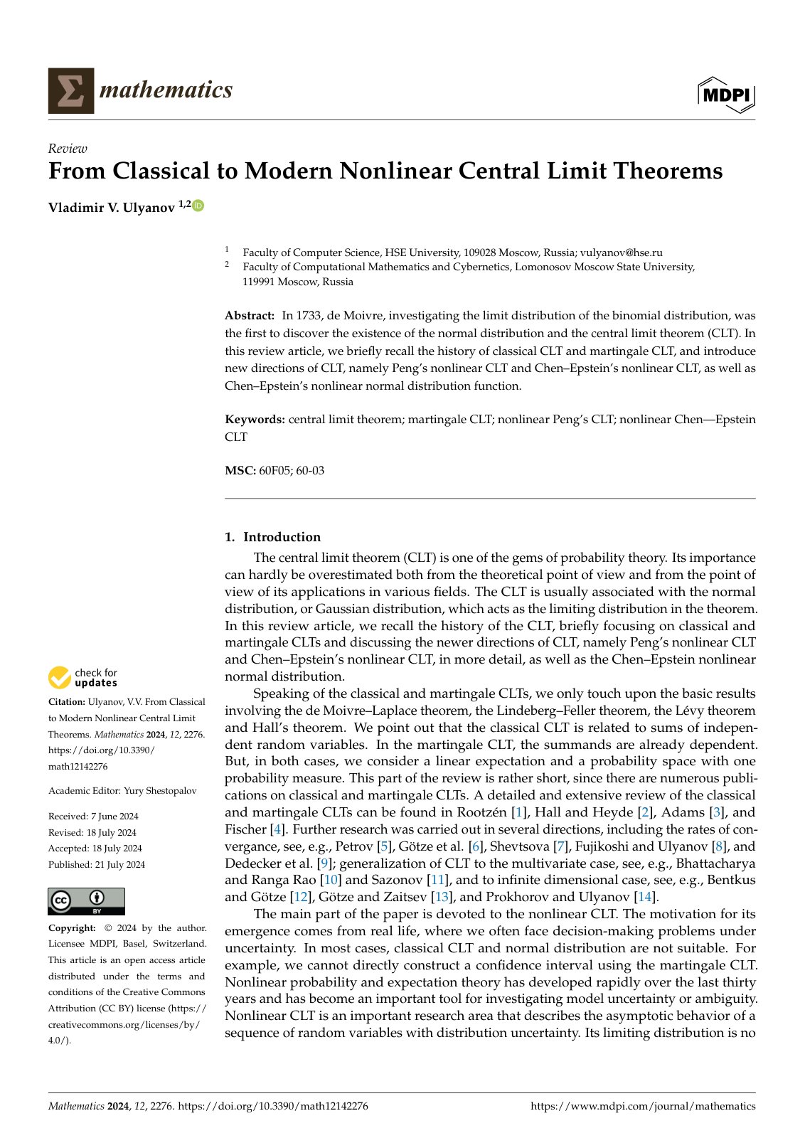 First page of From Classical to Modern Nonlinear Central Limit Theorems