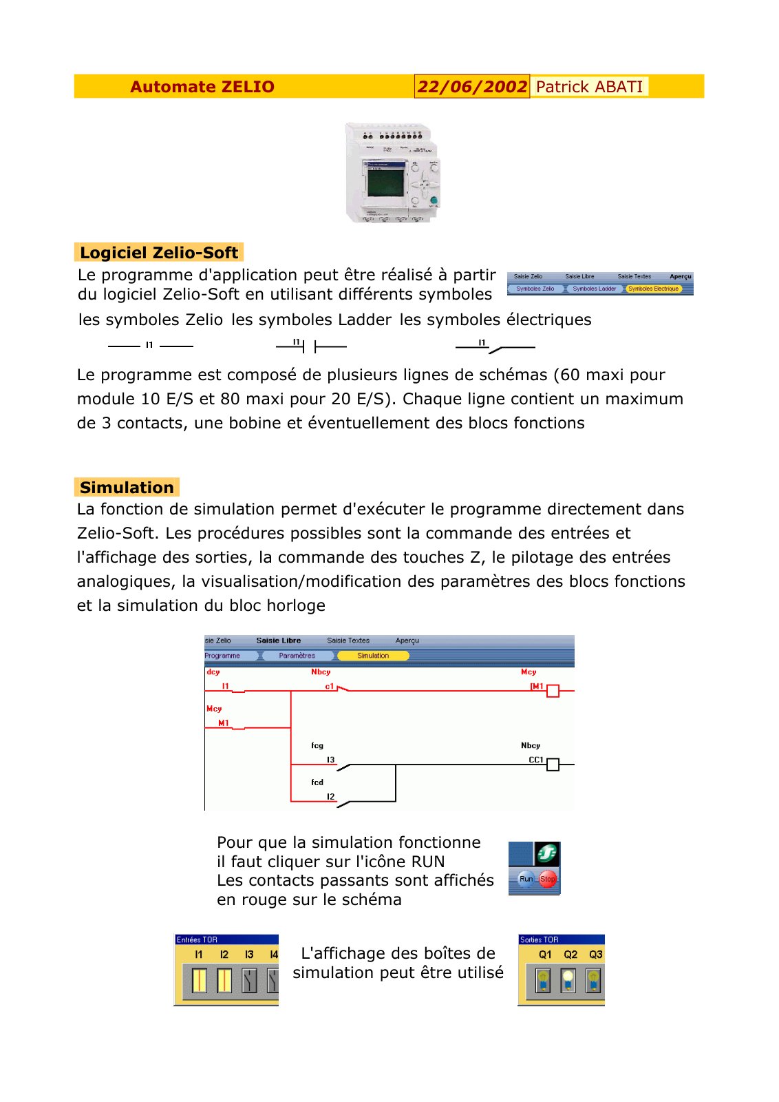 First page of automate zelio