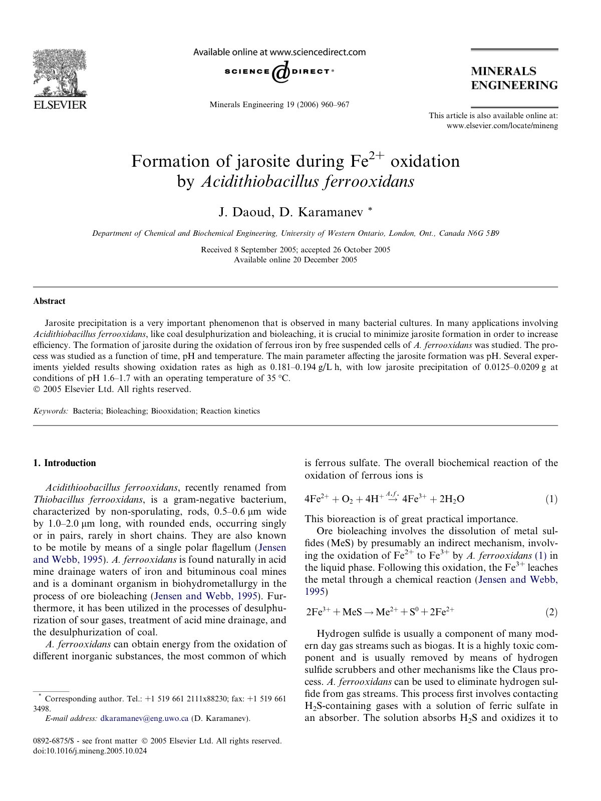 First page of Formation of jarosite during Fe2 oxidati