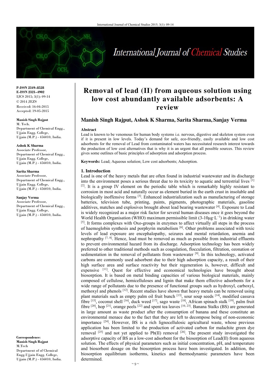First page of Removal of lead II from aqueous solution (1)