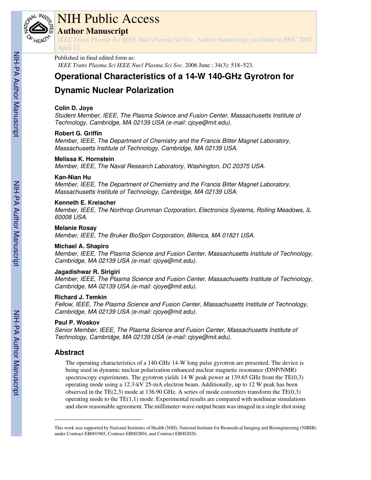 First page of Operational characteristics of a 14 W 14
